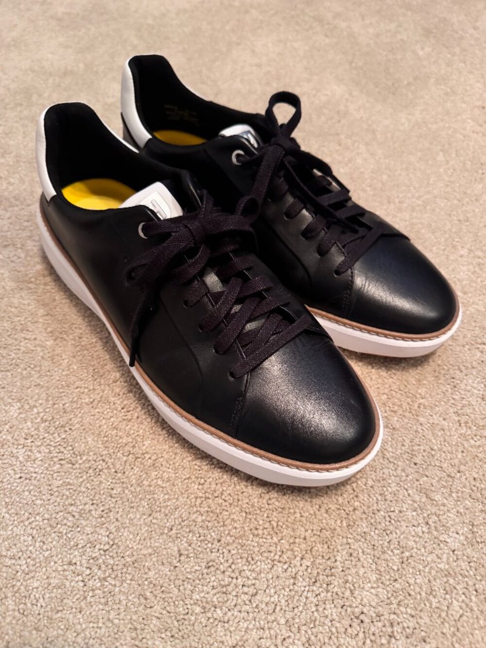 Cole Haan Grand Series Leather Sneakers – Black/White – Men's 10.5